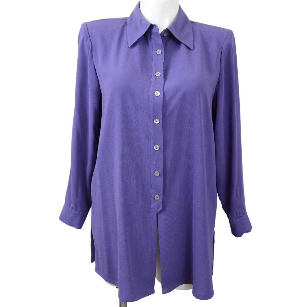 Dressbarn Woman PLUS Size 1X Purple Button‎ Down Career Shirt Blouse Office